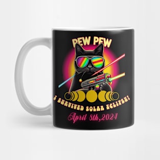 Pew Pew I Survived Solar Eclipse April 8th 2024 Funny Black Cat Wearing Solar Eclipse Glasses Mug